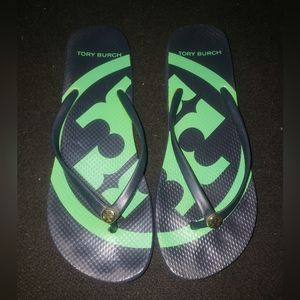 Tory Burch 90008765 Tory Navy/Court Green Logo Women's Flip Flops